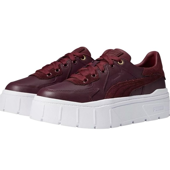 Puma Shoes - Puma Platform Sneakers Vegan Leather Lace Up Burgundy White Sz. 7